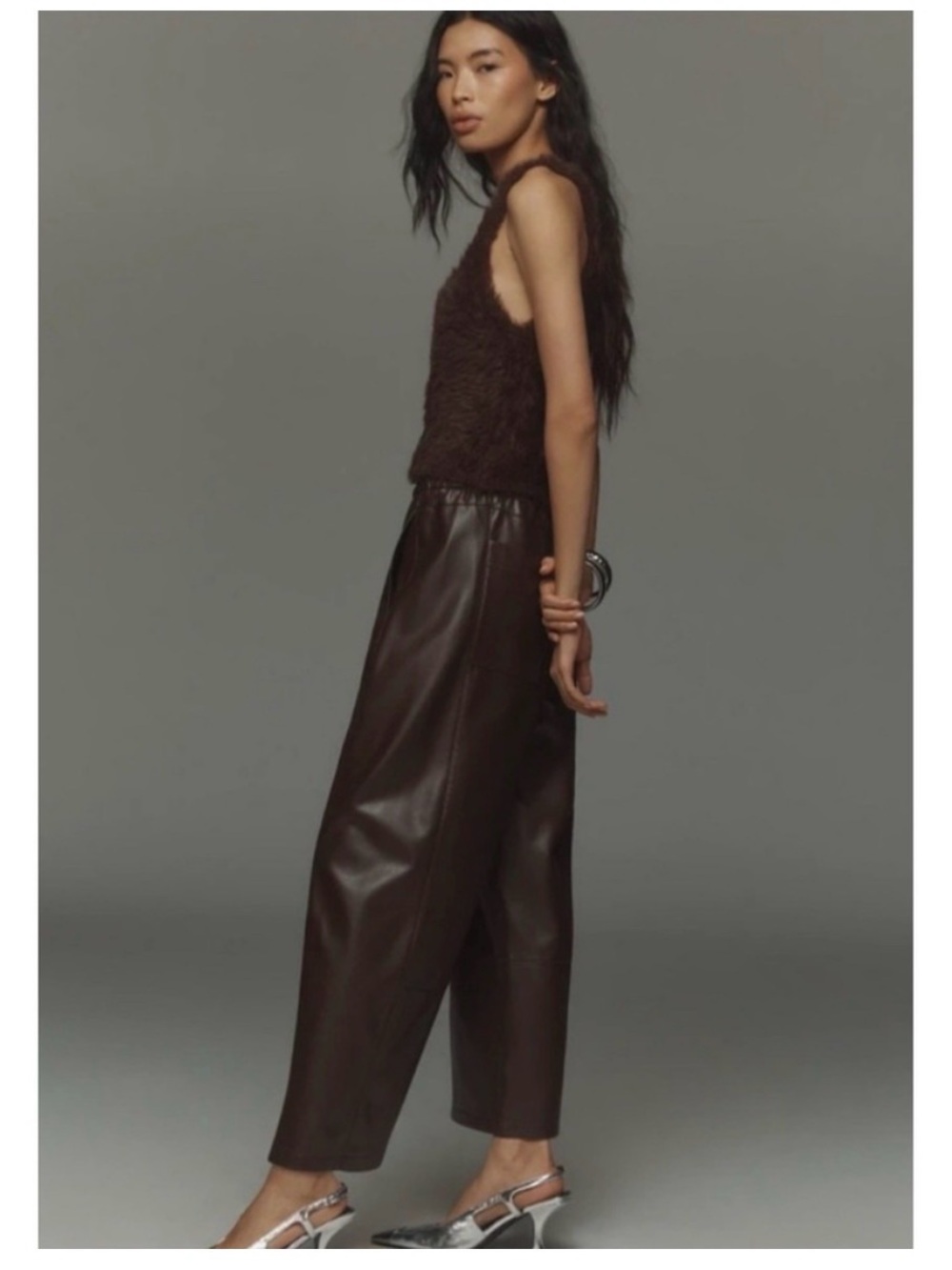 Pilcro Izzy Relaxed Faux Leather Pull-On Barrel Pants - Large - Picture 2 of 4